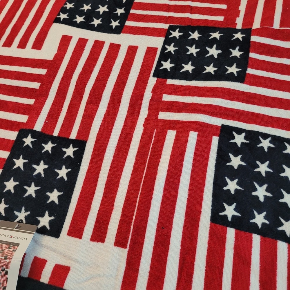 5 Tommy Hilfiger Patriotic USA Flag Red White & Blue Beach Towels 35x66" w/ Tags - Picture 6 of 14